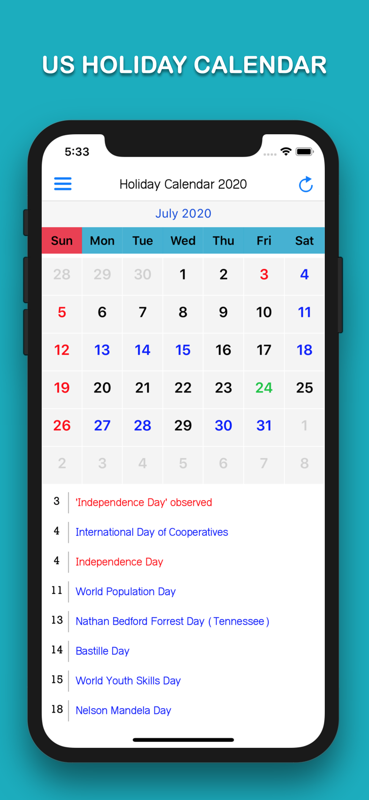 US Holiday Calendar